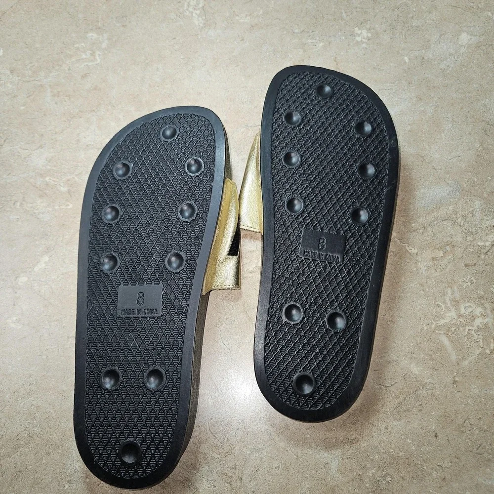 Crew Life Sandals Men 8 Women 10 Black Gold Metallic Slide Pool Slip On Beachy